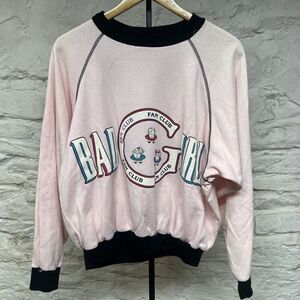 Vintage 80s 90s Sauci Bad Girl Fan Club Cropped Raglan Pink Crewneck Sweatshirt